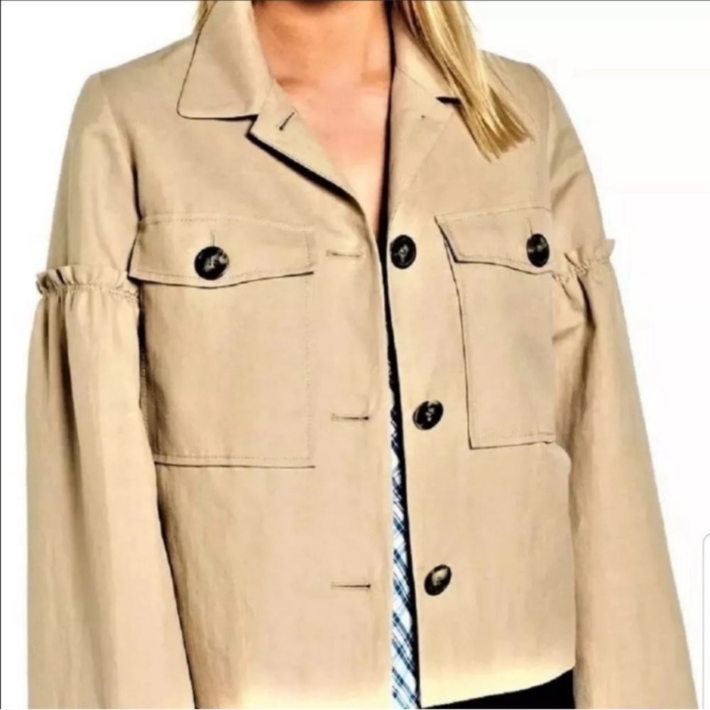 Lewit Linen Cotton Tan Jacket Blazer Ruffle Sleeve